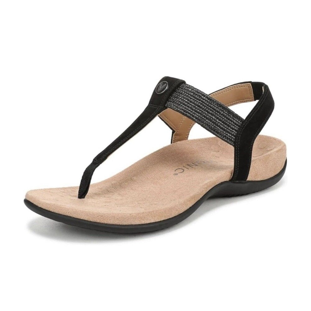 VIONIC Brea Black Nubuck Leather Ankle Strap Sandals 6.5 Wide Worn Once